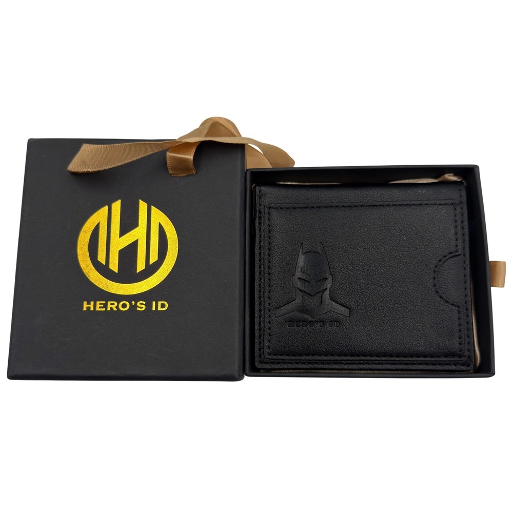 Hero's ID Batman Bifold Wallet Black Faux Leather Embossed Logo NIB